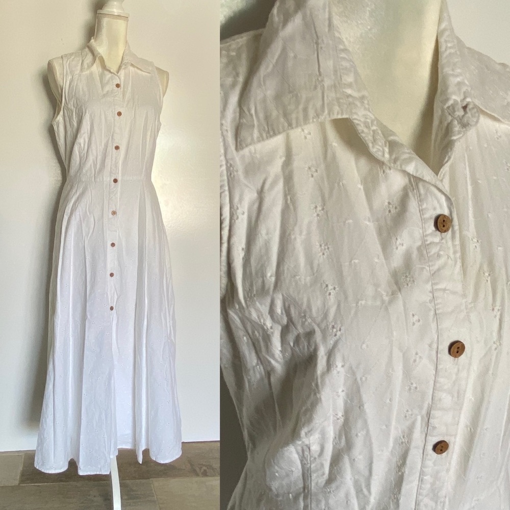 Vintage Western Hippie Button Down Sleeveless White Sewn Bohemian Pockets Retro - Picture 1 of 14